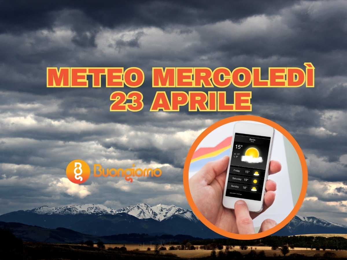 Cielo nuvoloso sullo sfondo. In primo piano il meteo di mercoledì 23 aprile