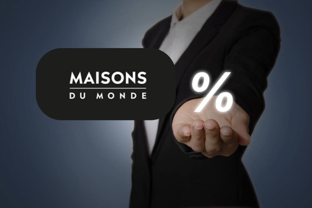 mano e percentuale con logo maisons du monde simbolo dell'offerta del giorno