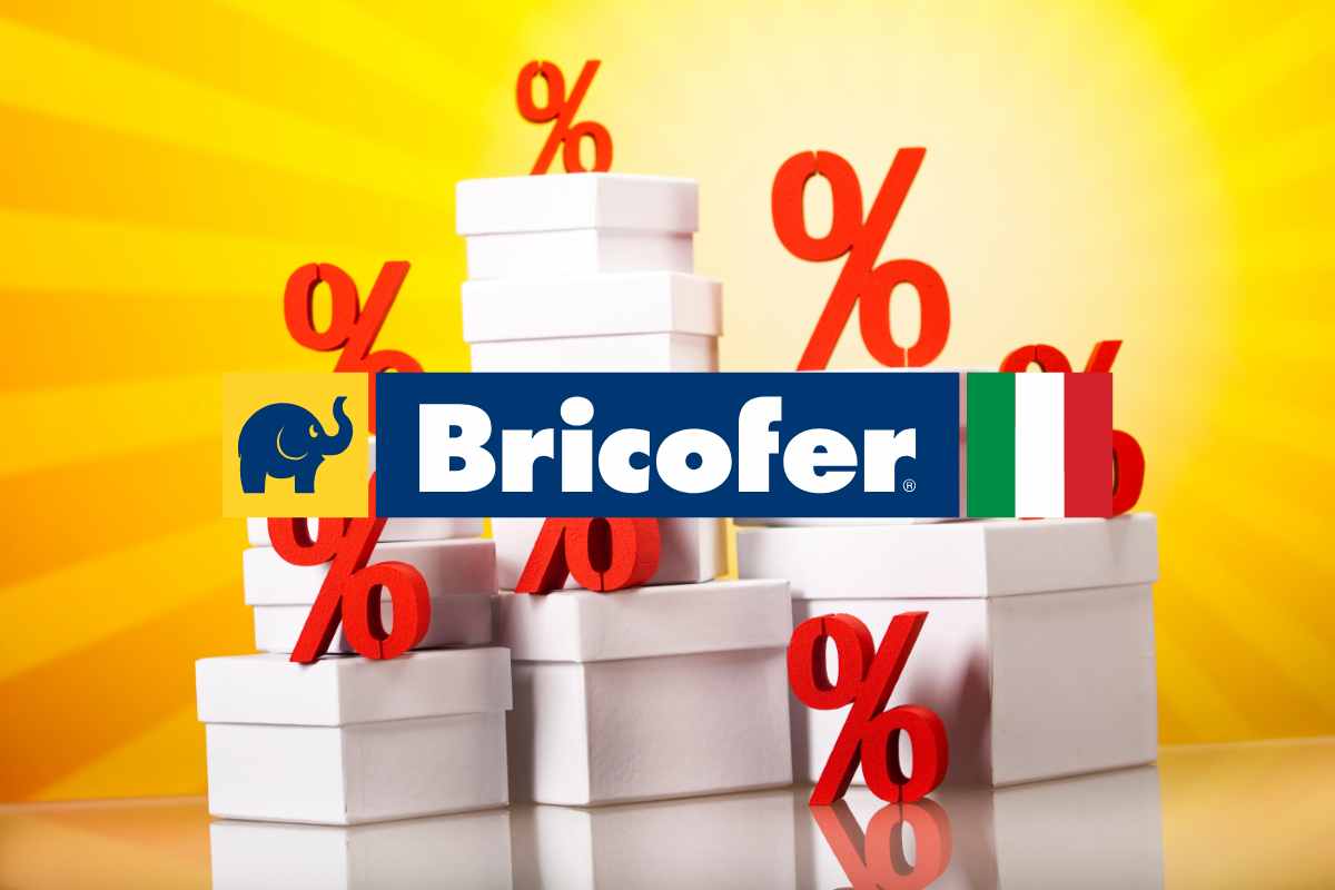 scatole icone percentuali e logo bricofer per la migliore offerta del giorno