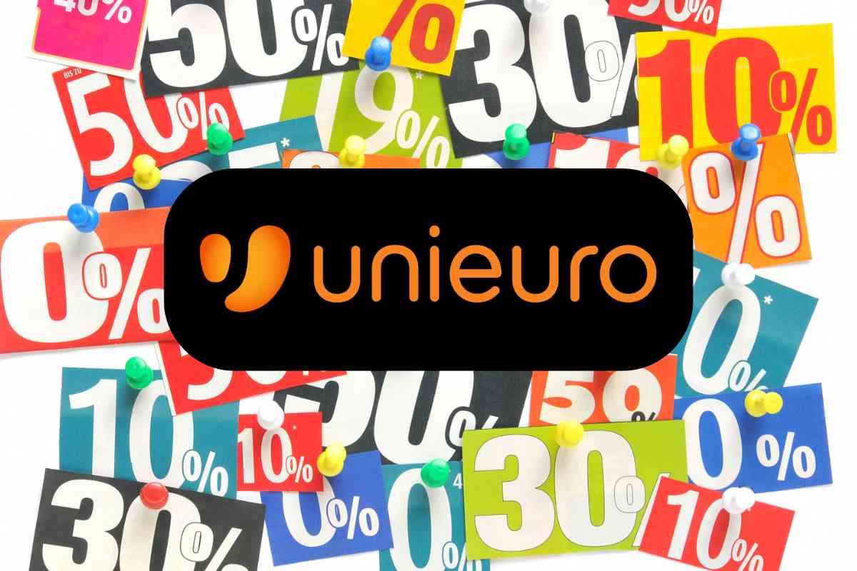 icone sconti e logo unieuro per l'offerta del giorno