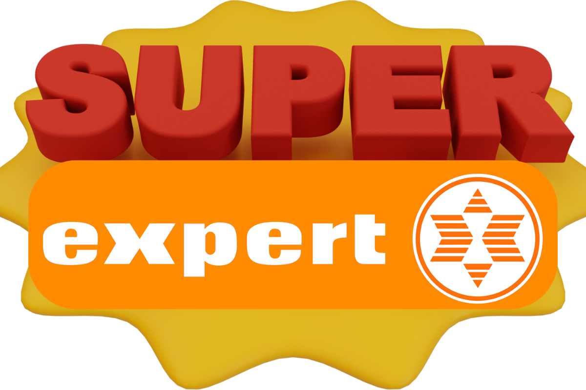 Scritta super e logo expert per la migliore offerta del giorno