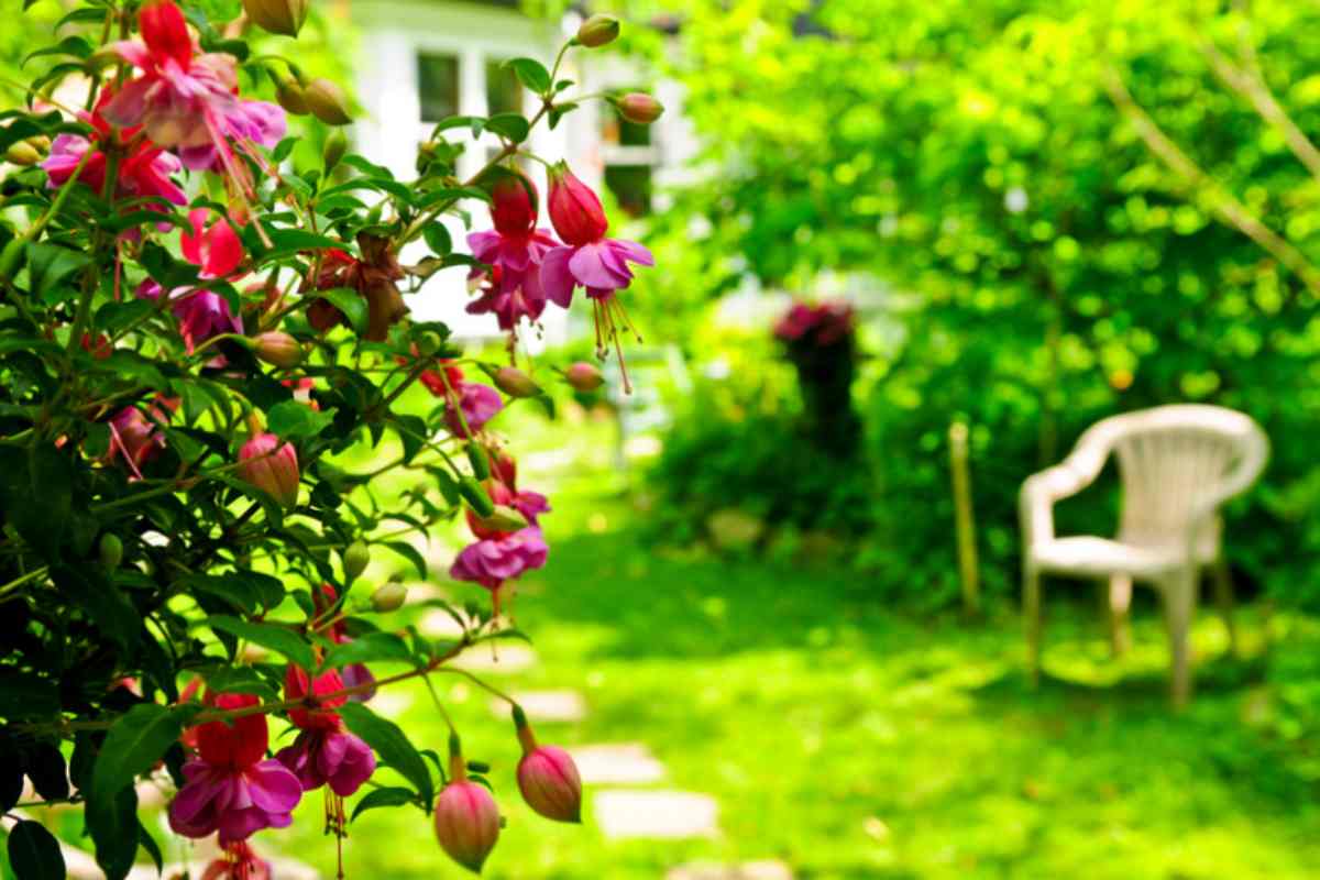 donna in giardino che si tocca il cappello con una mano