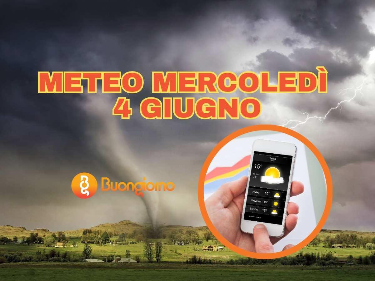 Sullo sfondo un temporale, in primo piano il Meteo mercoledì 4 giugno 2025