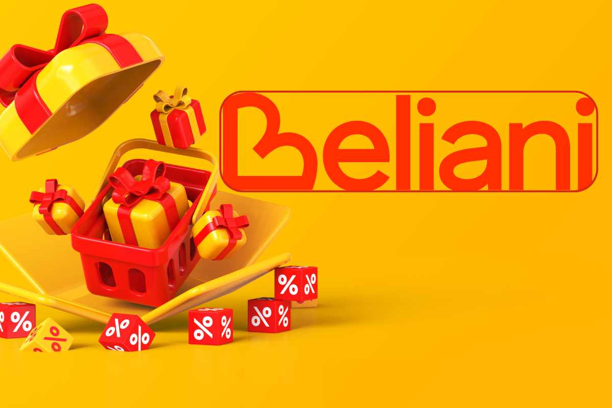 logo beliani e carrello con pacchi per la migliore offerta del giorno