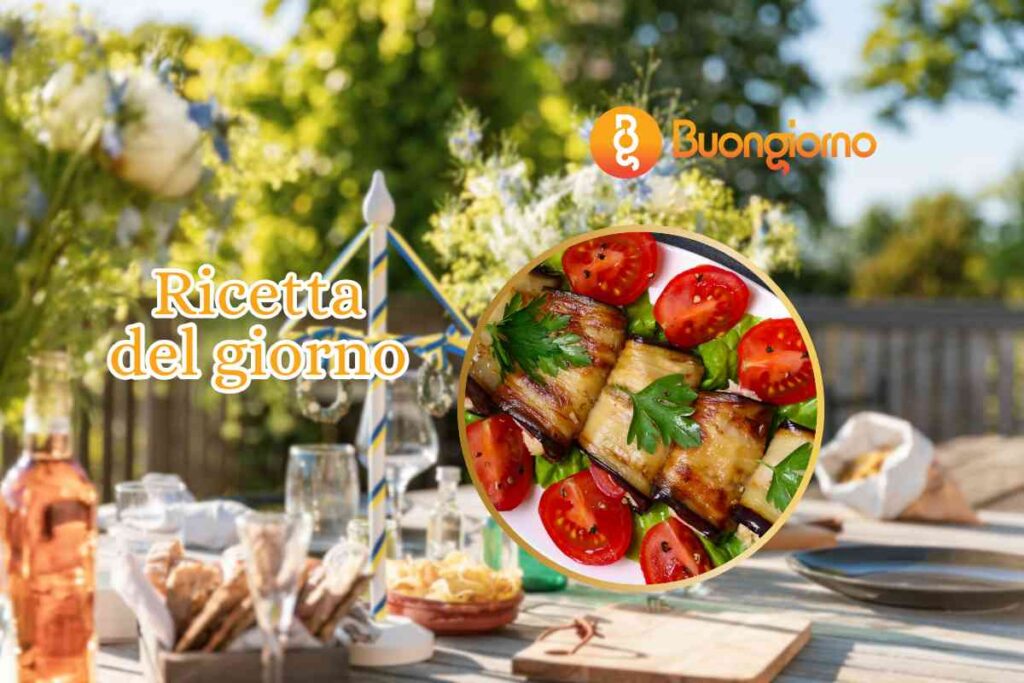 tavola apparecchiata e involtini di melanzane
