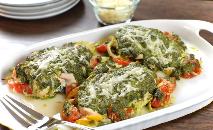 scaloppine pesto mozzarella e pomodoro