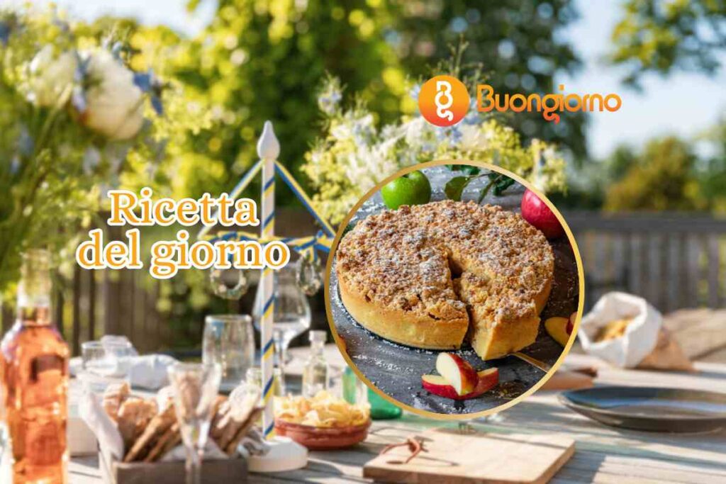 tavola apparecchiata torta di mele sbriciolata