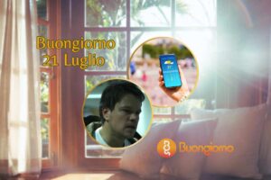 Sfondo con finestre, cellulare con meteo e Matt Damon in Contagion