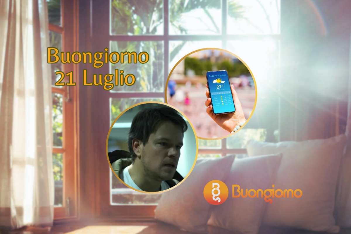 Sfondo con finestre, cellulare con meteo e Matt Damon in Contagion
