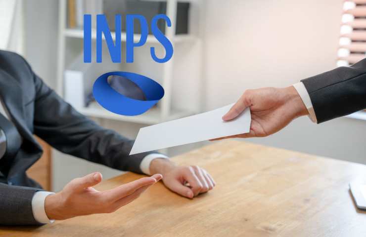 uomo consegna assegno, logo inps