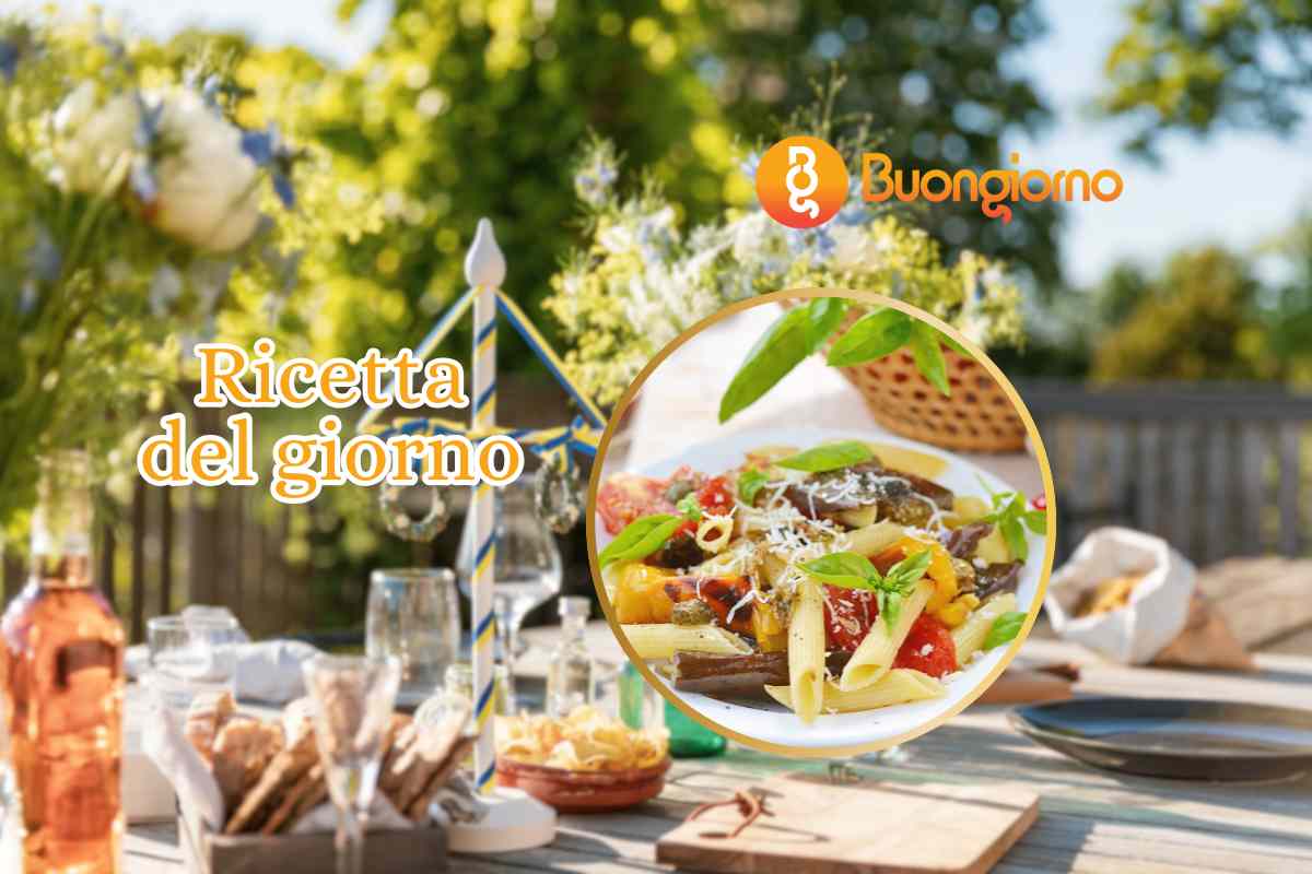 tavola apparecchiata e pasta con verdure