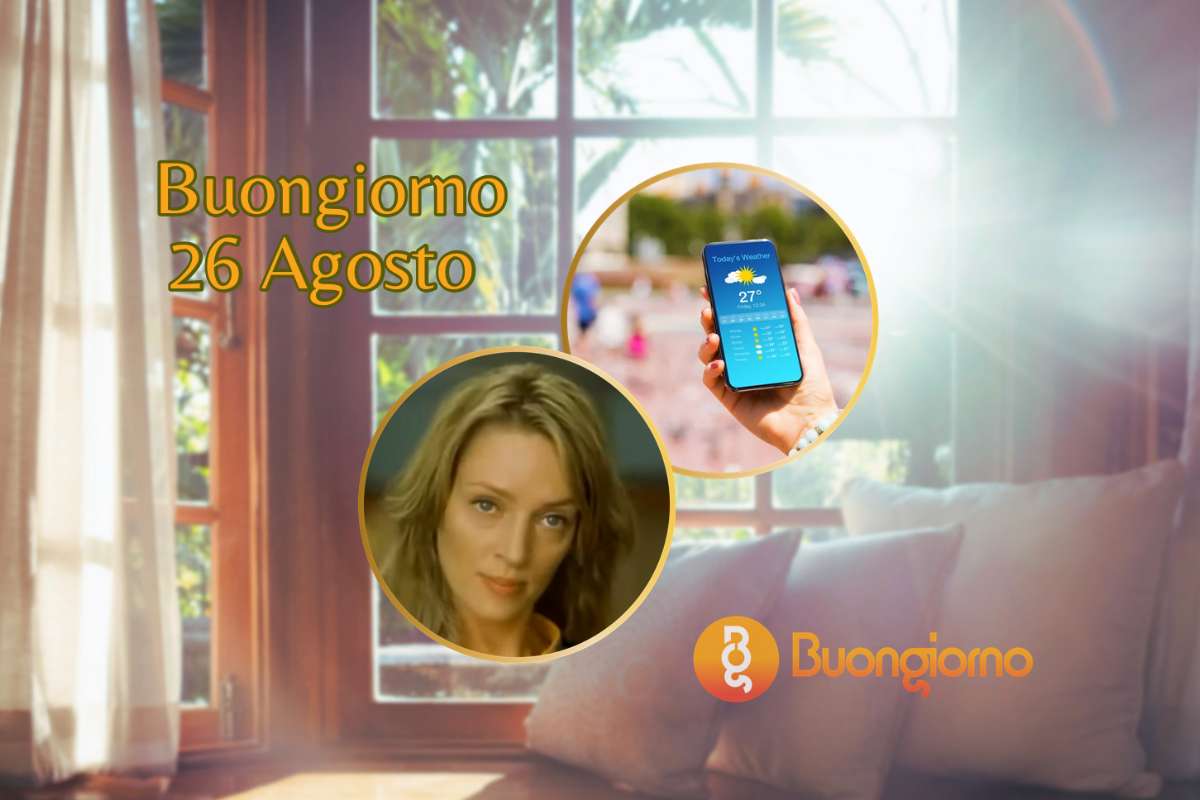 Sfondo con finestre, telefono con meteo e scena film