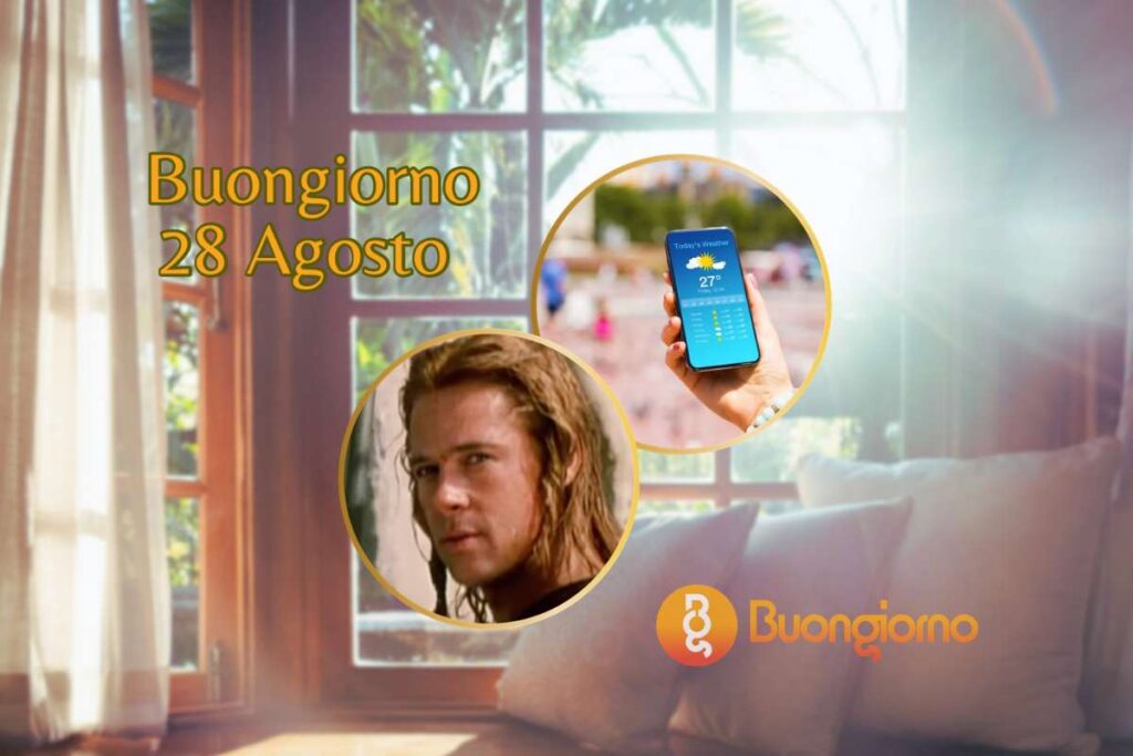 Finestre sullo sfondo, cellulare con meteo, Brad Pitt