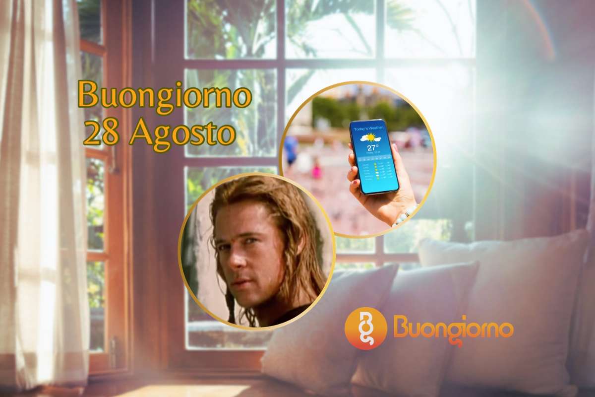 Finestre sullo sfondo, cellulare con meteo, Brad Pitt