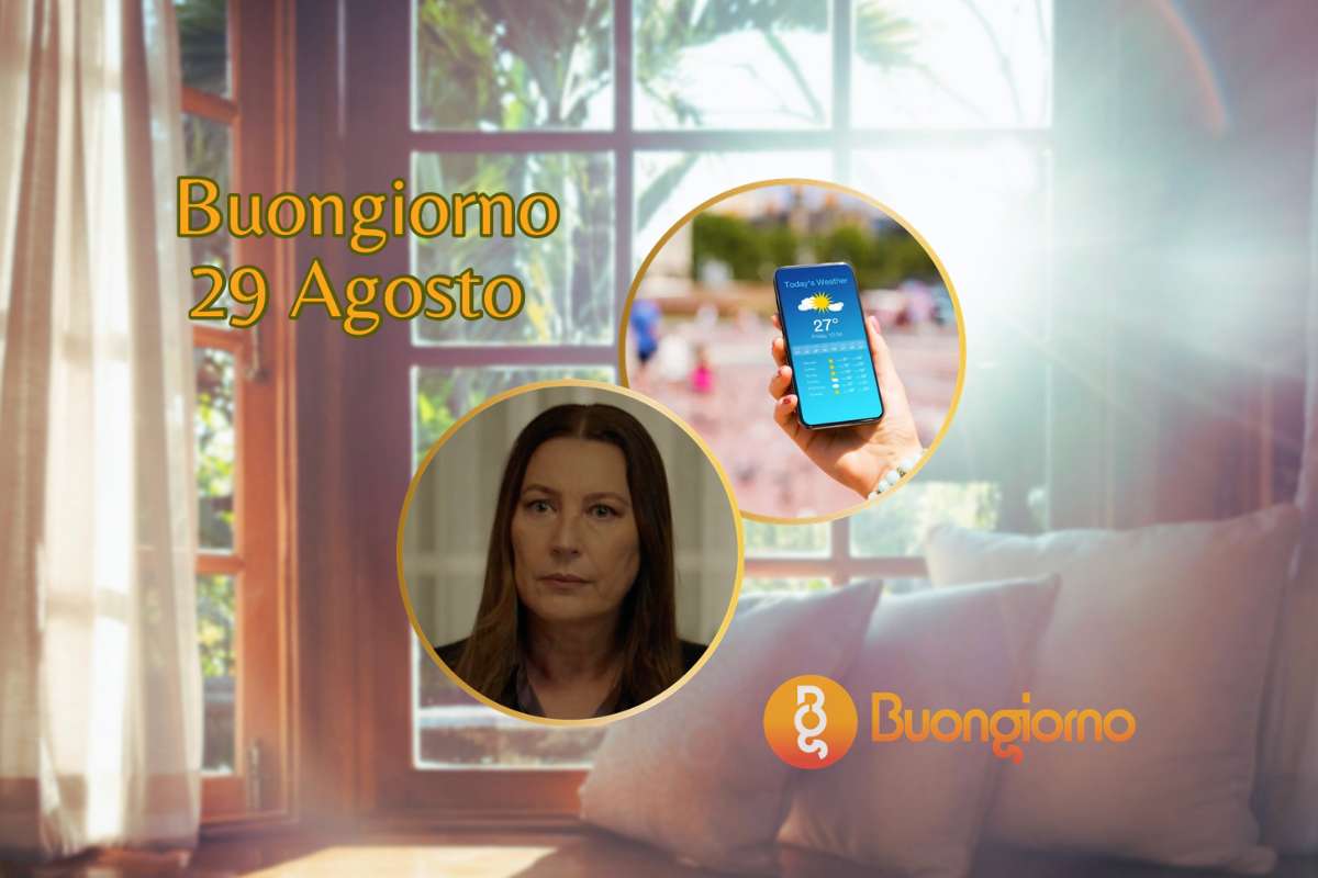 Sfondo con finestre, cellulare con meteo e Guzide di Tradimento