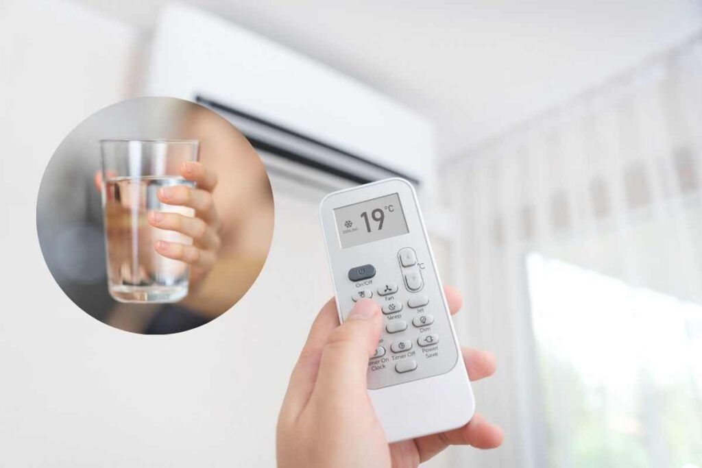 condizionatore e bicchiere di acqua