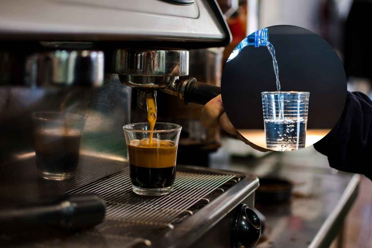 caffè espresso e bicchiere d'acqua