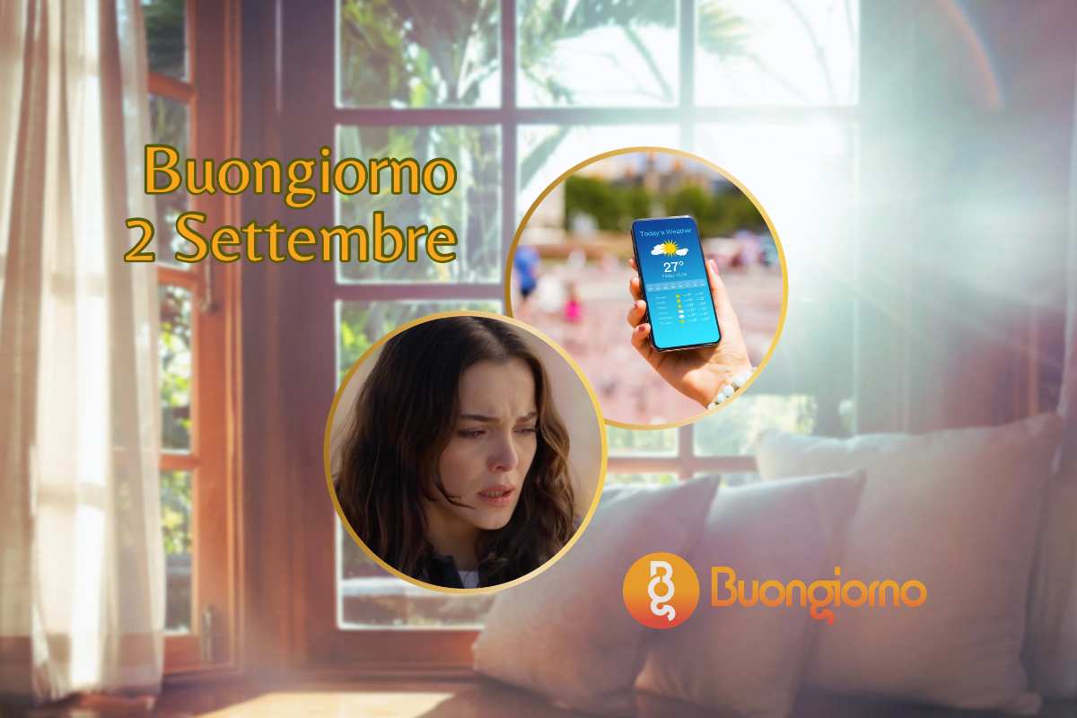 Sfondo con finestre, cellulare con meteo e Melek in La Notte nel Cuore