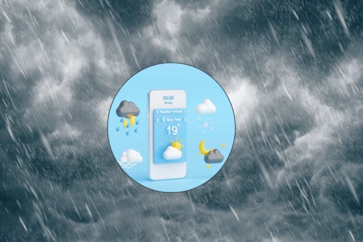 cielo con pioggia e icona previsioni meteo
