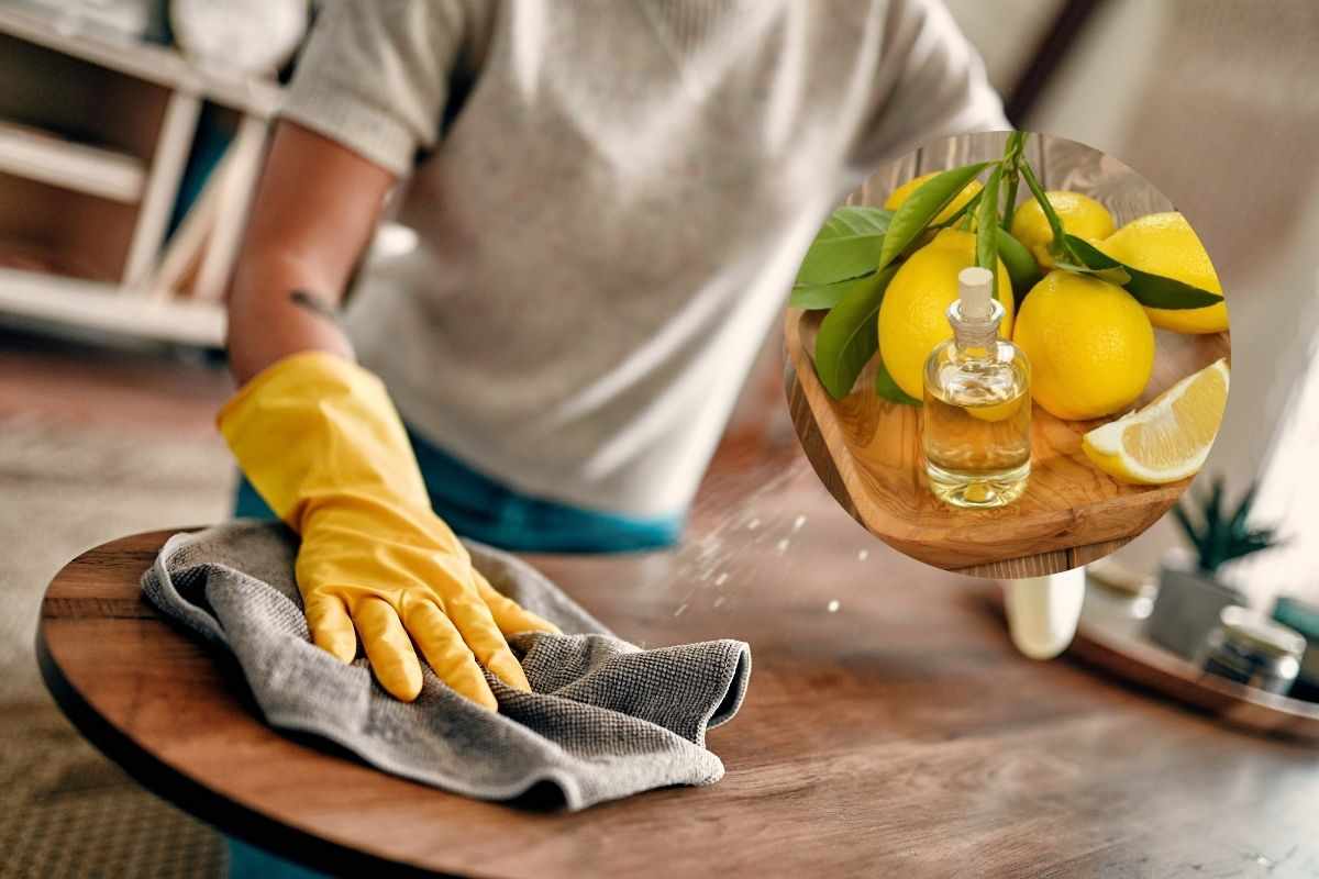 togliere polvere tavolo, limone olio