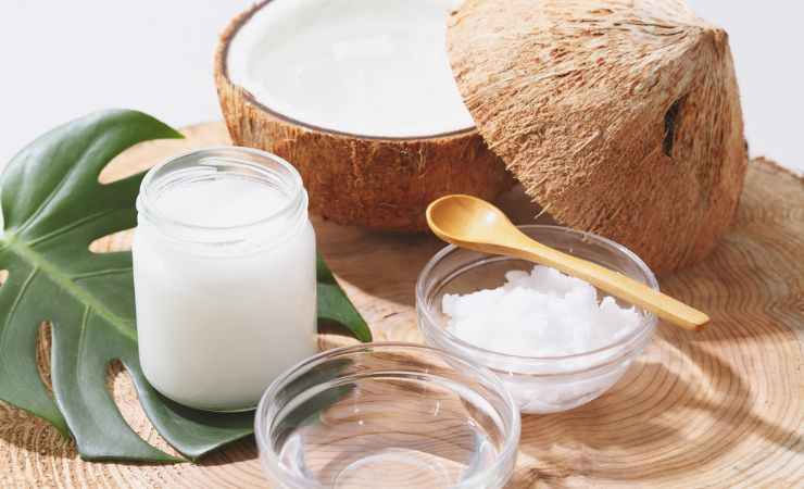 olio di cocco in ciotola