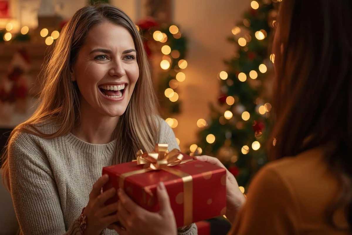 Ragazza che consegna regalo di Natale