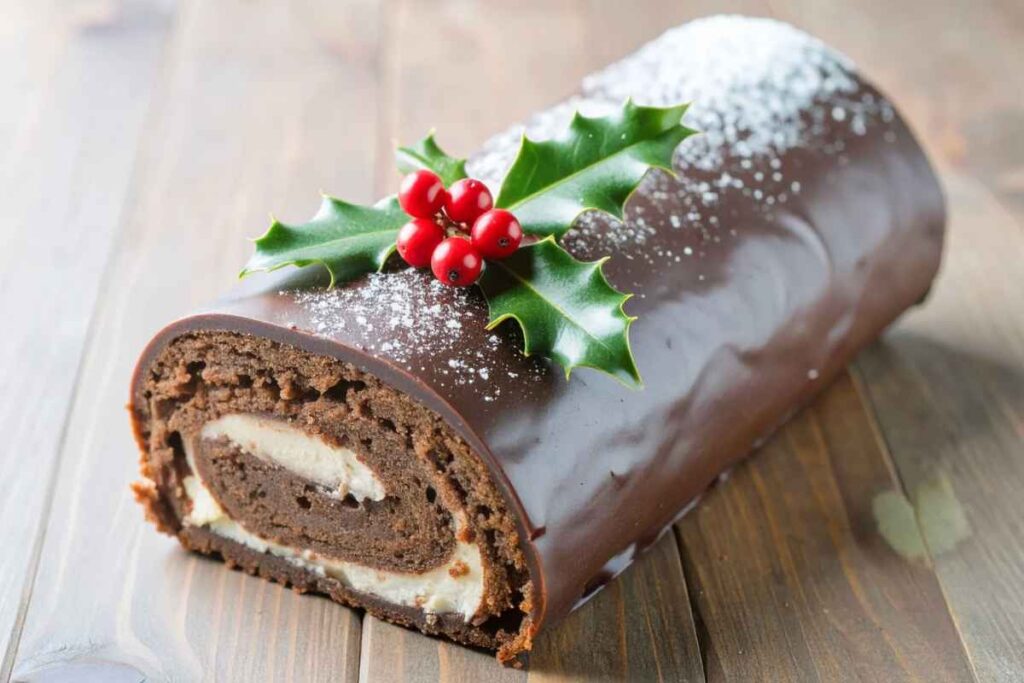 Tronchetto di Natale con copertura di cioccolato