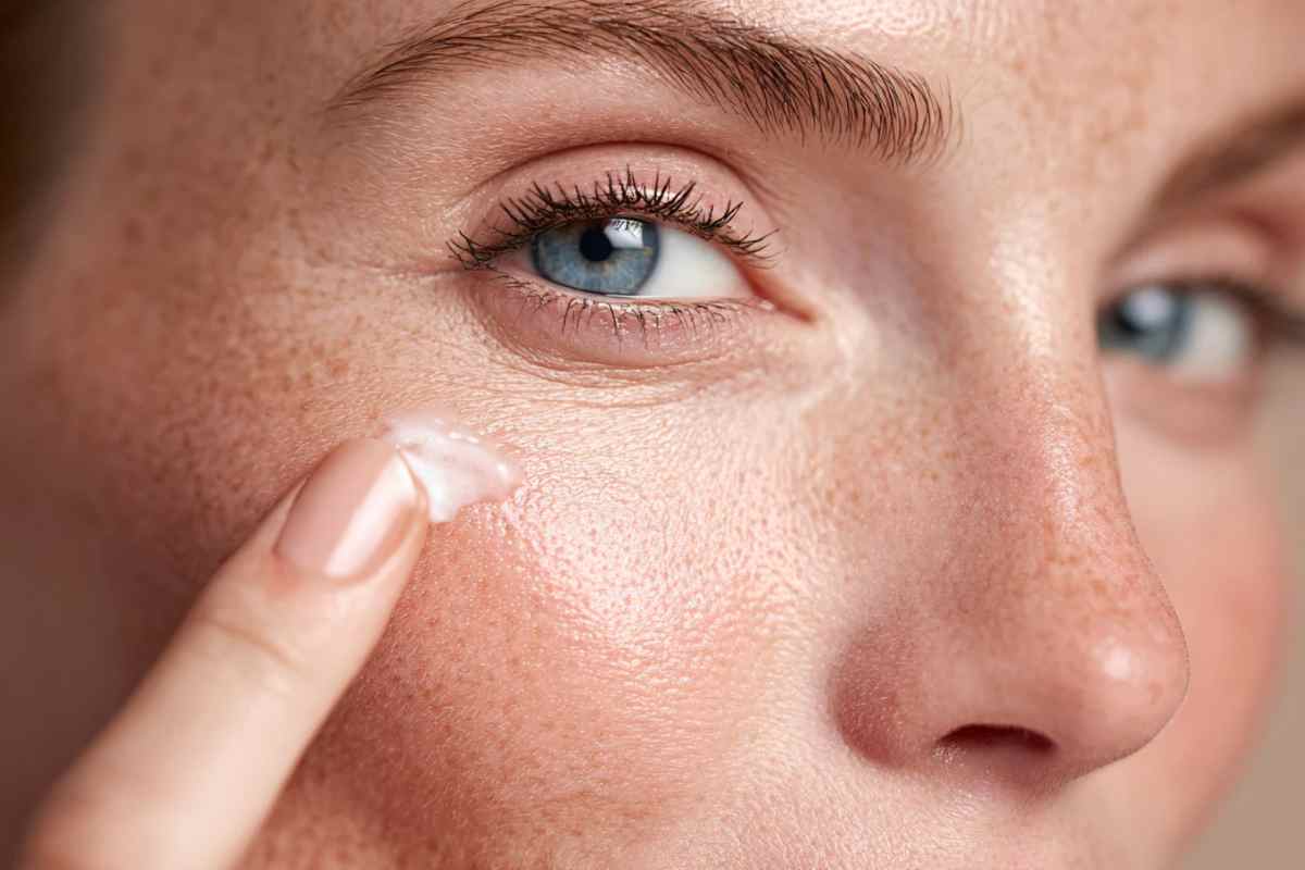 Donna che mette crema sul viso